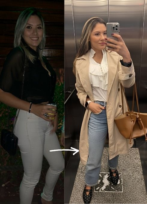 Antes e depois: Monique reinventou o look com calça jeans e trench coat